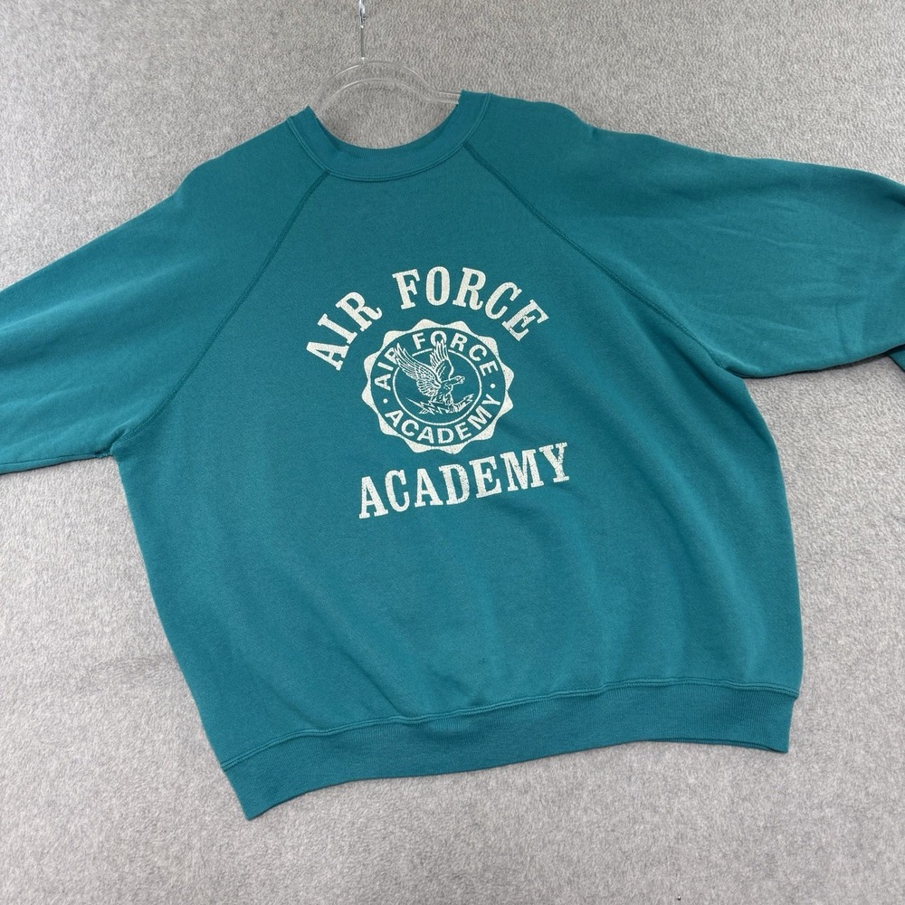 Vintage 70s 80s Blue Air Force Academy Raglan Crewneck Sweatshirt Teal Men's Xl